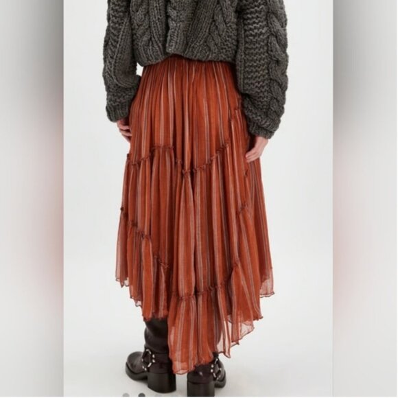 Free People One Ember Boho Asymmetrical High Low Midi Brown Skirt XS - Picture 2 of 5